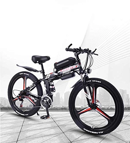 Electric Bike : GASLIKE Folding Adult Electric Mountain Bike, 350W Snow Bikes, Removable 36V 10AH Lithium-Ion Battery for, Premium Full Suspension 26 Inch Electric Bicycle, Black, 27 speed