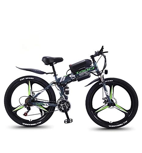 Electric Bike : GASLIKE Folding Adult Electric Mountain Bike, 350W Snow Bikes, Removable 36V 10AH Lithium-Ion Battery for, Premium Full Suspension 26 Inch Electric Bicycle, Gray, 27 speed