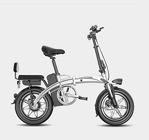 Electric Bike : GASLIKE Small Adult Electric Bike, Lightweight High-Carbon Steel Folding E-Bikes, Women City Electric Bicycle, 14Inch Alloy Wheels, White, 100KM