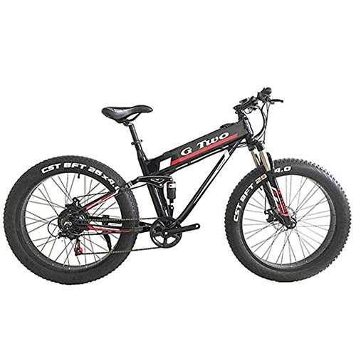 Electric Bike : GD30Z 26"*4.0 Fat Tire Electric Mountain Bicycle, 350W / 500W Motor, 7 Speed Snow Bike, Front & Rear Suspension (Black, 500W 14Ah + 1 Spare Battrey)