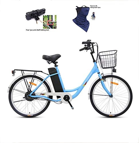 Electric Bike : GDSZMML Electric bicycle, 24 inch comfortable bicycle, female and male moped pedal portable lithium battery 36V / 250W, urban t (Color : Blue, Size : 24inch)
