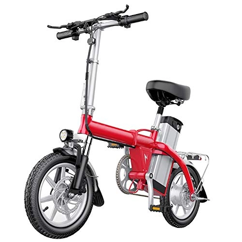 Electric Bike : GEXING Folding Electric Car 350W hub motor, LED headlights, 14-inch wheels, pedals, adult power-assisted electric bikes (Color : Red)