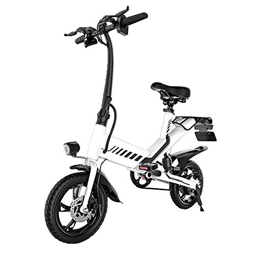 Electric Bike : GEXING Folding Electric Car 384W wheel motor, LED headlights, pedals, adult power bicycles (Color : White)