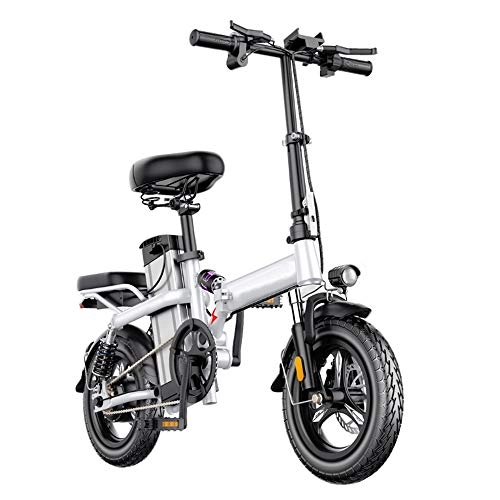Electric Bike : GEXING Folding Electric Car With ultra-light aluminum frame, LED headlights, 14-inch wheels, pedals, adult power-assisted electric bicycles (Color : White, Size : C)