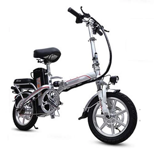 Electric Bike : GHGJU Bicycle 14 inch electric bicycle folding adult mini u ltra light electric single car Suitable for everyday sports and cycling (Color : Silver)