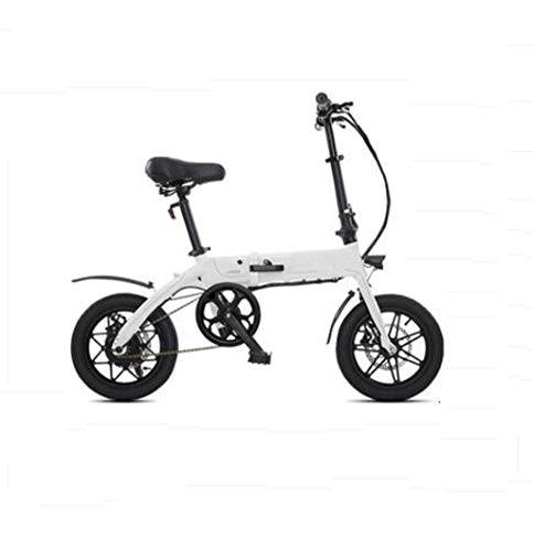 Electric Bike : GHGJU Bicycle 14 inch folding electric bicycle for men and women small bicycle mini battery car adult bicycle Suitable for everyday sports and self-exercise bicycles (Color : White)