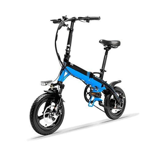 Electric Bike : GHGJU Bicycle electric bicycle 14 inch ul tra light mini bicycle adult electric car mini single car Suitable for everyday sports and cycling (Color : Blue)