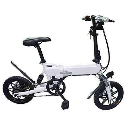 Electric Bike : GHGJU Bicycle folding electric bicycle with pedal bicycle 14 inch double disc brake adult electric car Suitable for everyday sports and cycling (Color : White)