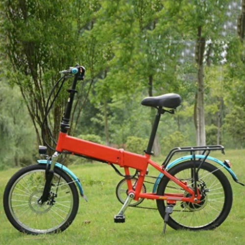 Electric Bike : GHGJU Bicycle portable folding electric bicycle mini adult bicycle aluminum alloy single car Suitable for everyday sports and cycling (Color : Red)
