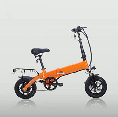 Electric Bike : GHGJU Electric bicycle 12 inch collapsible portable mini battery car aluminum bicycle Suitable for everyday sports and cycling (Color : Orange)