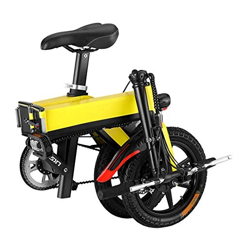 Electric Bike : GJBHD Adult Folding Electric Bicycle 14 Inch Aluminum Frame Light Lithium Battery Skateboard Battery Car to Help Drive 10AH 36V yellow 14inches