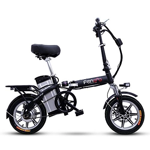 Electric Bike : GJBHD Adult Folding Electric Bicycle 14 Inch Folding 48V15A Lithium Battery Boost Small Battery Car for Men and Women Applicable Travel Tools black 14inch