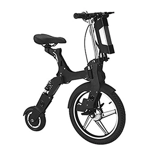 Electric Bike : GJBHD Adult Folding Electric Bicycle Lithium Battery Mini Battery Car Men and Women Two-wheeled Small Electric Car Speed 25km / h black 18 inches