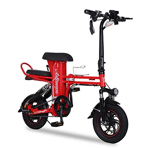 Electric Bike : GJBHD Adult Folding Electric Bicycles Men and Women Mini Small Lithium Battery Travel Scooter Car Battery Car City Version with 11A Lithium Battery red 12inches
