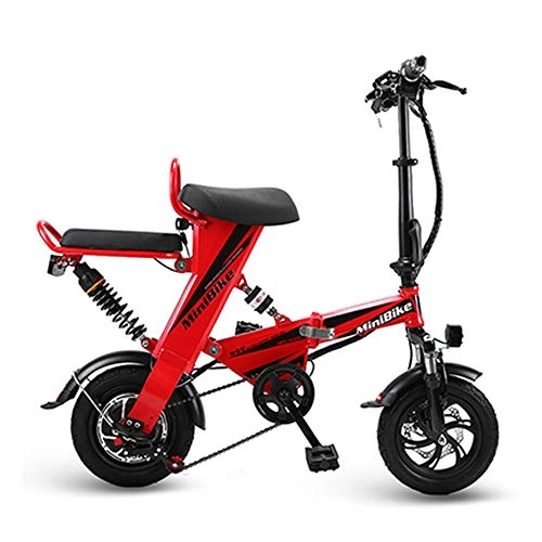 Electric Bike : GJBHD Folding Electric Bicycles Small Adult Battery Car Men and Women Mini Electric Car Lithium Battery Generation Driving 48A15AH60 Km red 12inches