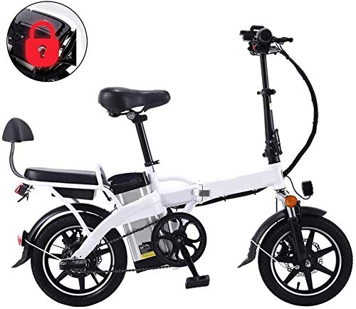 Electric Bike : GJJSZ Folding Electric Bike, 14 Inch Collapsible Electric Commuter Bike Ebike with 48V 16 Ahremovable Lithium Battery Explosion-Proof Tire Battery Anti-Theft Lock