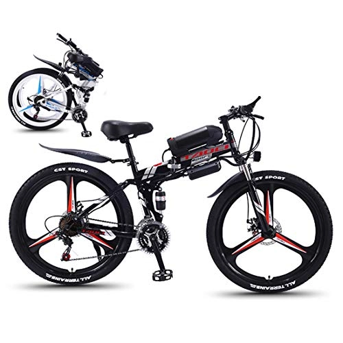 Electric Bike : GJNWRQCY 26'' Electric Bike Foldable Mountain Bicycle for Adults 36V 350W 13AH Removable Lithium-Ion Battery E-Bike Fat Tire Double Disc Brakes LED Light, Black
