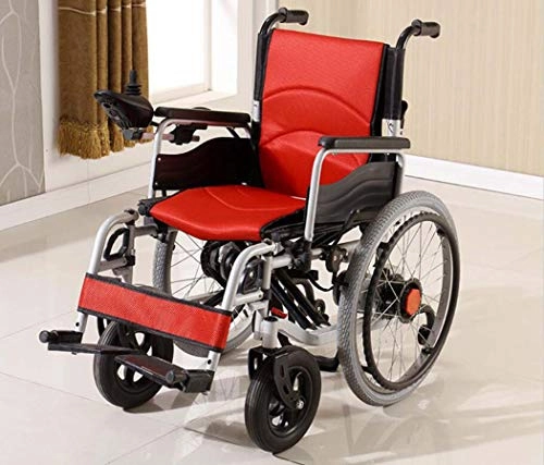 Electric Bike : GJX Self-service Wheelchair, Steel Collapsible Universal Control Electric Wheelchair, With Seat-proof Anti-turning Small Wheel Scooter (Color : Red)