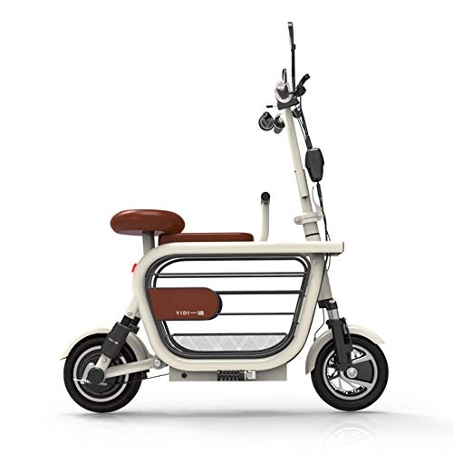 Electric Bike : GLY Electric Bicycles Electric Scooter For Adults, Folding Electric Bike Aluminum Folding EBike With 36V Lithium Ion Battery LED Light, Large Storage Basket For Pets (Color : Beige)