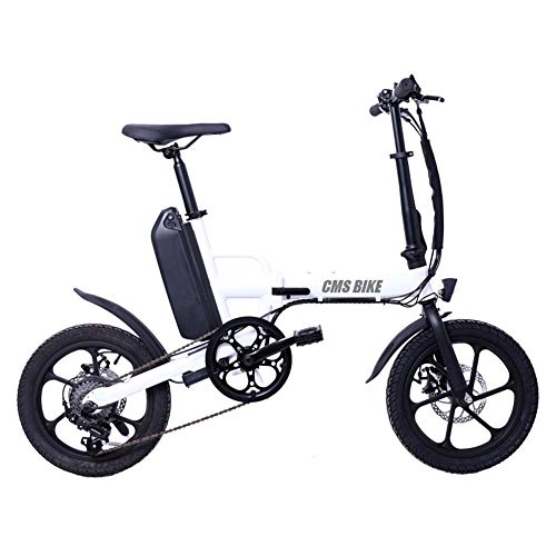 Electric Bike : GLY Folding Electric Bicycle Aluminum Folding EBike With Pedals, Power Assist, 36V 250W Lithium Ion Battery; Electric Bike With 60 Miles Range And Dual Disc Mechanical Brakes (Color : White)