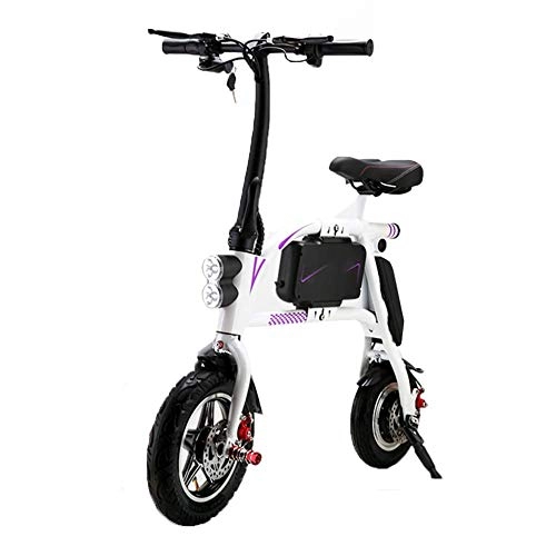Electric Bike : Gmadostoe Foldable Electric Bicycle, Portable City Speed Bike With LED Light, Lightweight Adult Moped Foldable Handlebars Travel Pedal, White, Battery~8ah