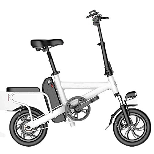 Electric Bike : Gmadostoe Folding E-Bike Scooter, 12 inch Portable City Electric Bike, 3 Modes Speed with LED Lighting Unisex Electric Bicycle Outdoor Riding, White, Battery~10.4ah