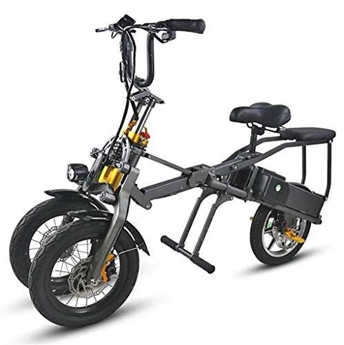 Electric Bike : Gmadostoe Folding Electric Tricycle, Three-Wheel Folding Electric Vehicle, Portable Aluminum Alloy Material Tricycle for Crowded Urban Traffic