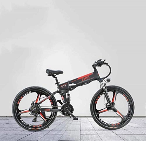 Electric Bike : GMZTT Unisex Bicycle 26 Inch Adult Foldable Electric Mountain Bicycle, 48V Lithium Battery, With Oil Brake Aluminum Alloy Electric Bicycle, 21 Speed (Color : B)
