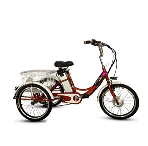 Electric Bike : Gpzj Electric tricycle 3-wheel bicycle adult 20-inch leisure transportation assisted lithium-ion tricycle 48V, with baskets for shopping, outings Maximum speed: 20km / h, LED lighting all-aluminum bike