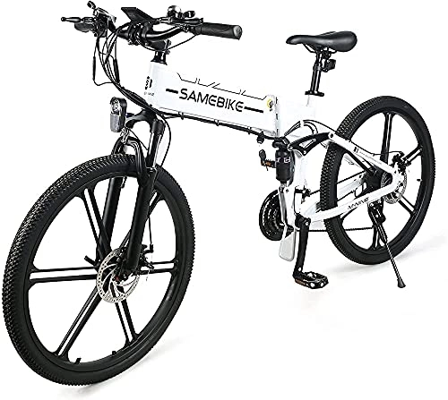 Electric Bike : Greenhouses LO26-II 26 Inch Ebike Mountain Bike For Adults, Foldable Electric Mountain Bike 500W 48V 10AH, Electric Bicycles Shimano 7 Gears With TFT Color LCD Instrument(Color:white)