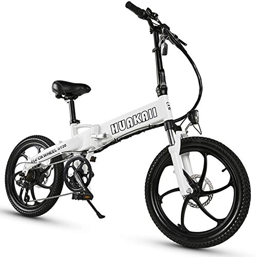 Electric Bike : GT20 One-Piece Wheels, 20-Inch Folding Electric Bike, 48V 10Ah Hidden Battery, Aluminum Alloy Frame Mountain Bike, Urban Riding (White)