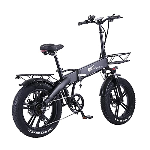 Electric Bike : GT20-PRO 20 Inch Folding Electric Bicycle, Hidden Battery, 48V 750W Powerful Motor, High Speed Fat Bike Snow Bike (Black, 10Ah + 1 Spare Battery)