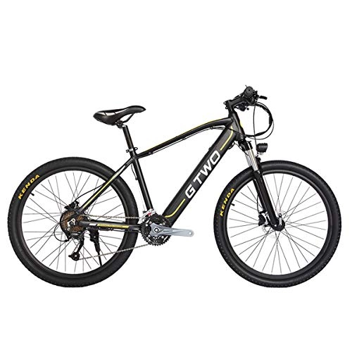 Electric Bike : GTWO 27.5 Inch Electric Bicycle 350W Mountain Bike 48V 9.6Ah Removable Lithium Battery 5 PAS Front & Rear Disc Brake (Black Yellow, 9.6Ah + 1 Spare Battery)