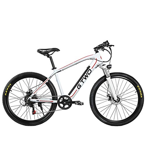 Electric Bike : GTWO 27.5 Inch Electric Bicycle 350W Mountain Bike 48V 9.6Ah Removable Lithium Battery 5 PAS Front & Rear Disc Brake (White Red, 9.6Ah)