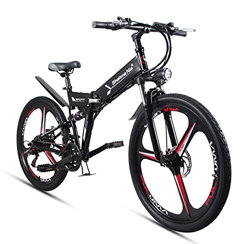 Electric Bike : GTYW Electric Folding Bicycle Mountain Bicycle Moped 48V Lithium One Wheel Bicycle 26\, Black-178*61*120cm
