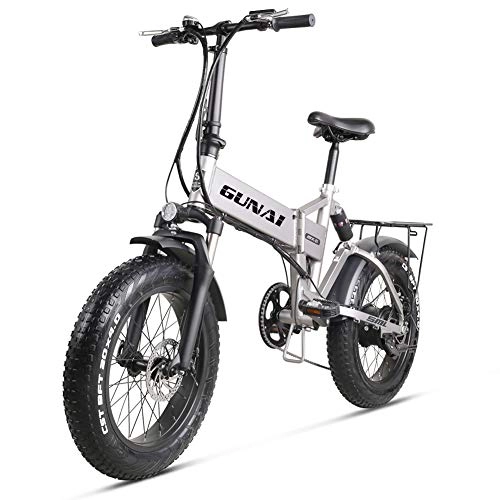 Electric Bike : GUNAI 20 inch Electric Snow Bike 500W Foldable Mountain Bike with 48V 12.8AH Lithium Battery and Disc Brake Mountain E-bike(Silver)