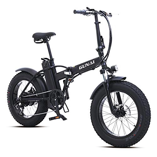 Electric Bike : GUNAI 20 inch Electric Snow Bike 500W Folding Mountain Bike with Rear Seat with 48V 15AH Lithium Battery and Disc Brake (Black)