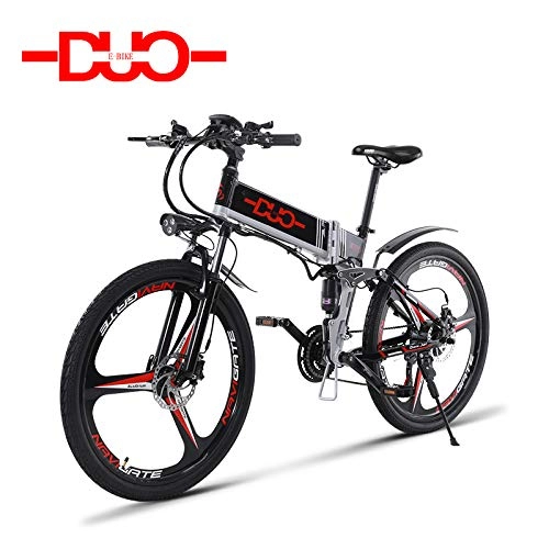 Electric Bike : GUNAI 26 inch Electric Mountain Bike with 3 Spokes Integrated Wheel, Premium Full Suspension and Shimano 21 Speed Gear