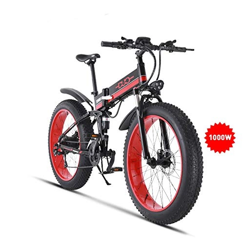 Electric Bike : GUNAI 26 Inches Electric Snow Bike 1000W 48V Folding Fat Tire Mountain Bike MTB 21 Speed E-bike Pedal Assist Hydraulic Disc Brake