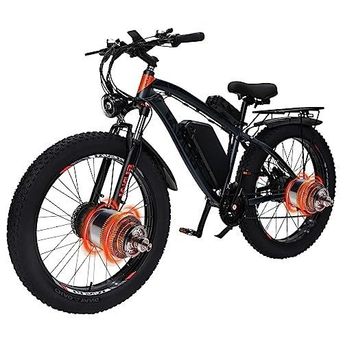 Electric Bike : GUNAI Dual Motor Electric Bike 26inch Fat Tire Mountain Ebike for Adult with 48V 22AH Removable Battery, 21 Speed