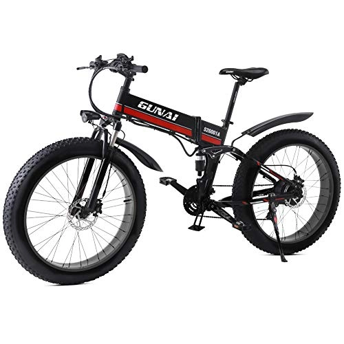 Electric Bike : GUNAI Electric Bike, 1000W 26 Inch Fat Tire Folding Mountain Bike Snow Bike with Removable Battery