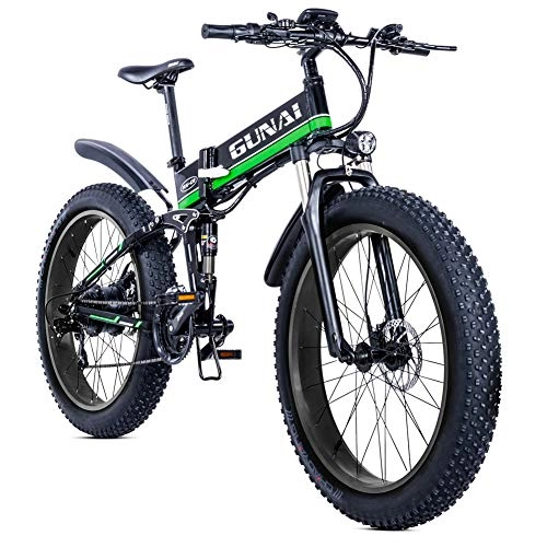 Electric Bike : GUNAI Electric Bike, 1000W 48V SHIMANO 21 Speed Fat Tire Folding Mountain Bike