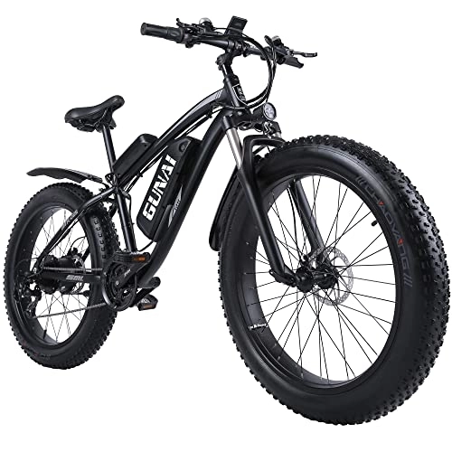 Electric Bike : GUNAI Electric Bike, 26"*4.0" Fat Tire E bikes, 48V 17Ah 250 * 4W E Mountainbike, Shimano 21 Gears, 40KM Top Range, 95N.m Max Torque, Powerful Motor E Bike Mountain Bicycle for Adults（Black）