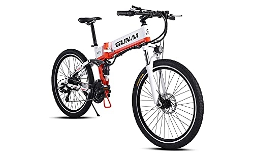 Electric Bike : GUNAI Electric Bike, 26" Folding Electric Mountain Bicycle / Commute Ebike with 500W Motor, 48V 12.8AH Battery, 21 Speed Shimano Transmission System (White Orange）
