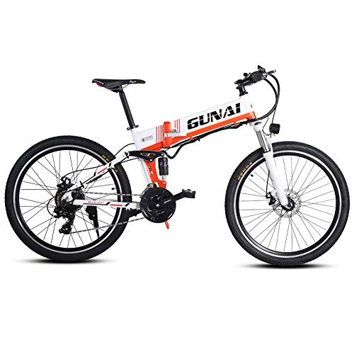 Electric Bike : GUNAI Electric Bike, 48V 500W Moutain Bike 21 Speeds 26 Inches with Removable New Energy Lithium Battery-white with Rear Seat