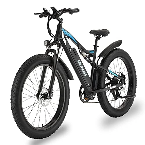 Electric Bike : GUNAI Electric Bike Mountain E-Bike 26 '' 4.0 Fat Tire 48V with Removable 17AH Lithium-ion Battery and Double Shock Absorption