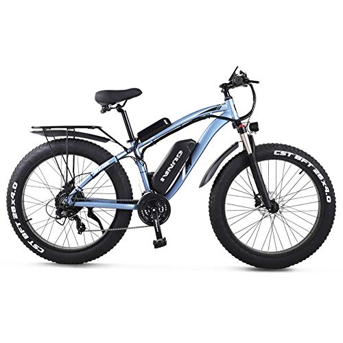Electric Bike : GUNAI Electric Bikes 1000W Off-road Fat Tire E-bike, with Removable Lithium Ion Battery, 3.5" LCD Display and Rear Seat (Blue)