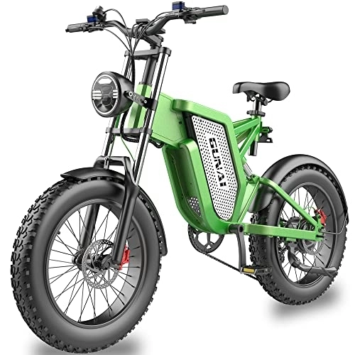 Electric Bike : GUNAI Electric Bikes for Adults Men, 20" 4.0 Fat Electric Bike 48V 25AH (Green)