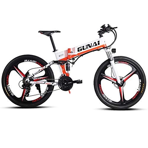 Electric Bike : GUNAI Electric Folding Bike, 26 inches 21 Speed Mountain Bike Dual Susepension with 48V 12.8Ah Lithium-ion Battery