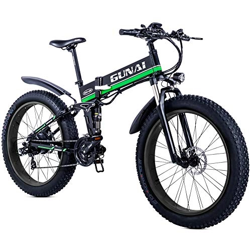 Electric Bike : GUNAI Electric Mountain Bike 26 Inches Folding Fat Tire E-bike with 48V 12Ah Removable Lithium Battery with Rear Seat